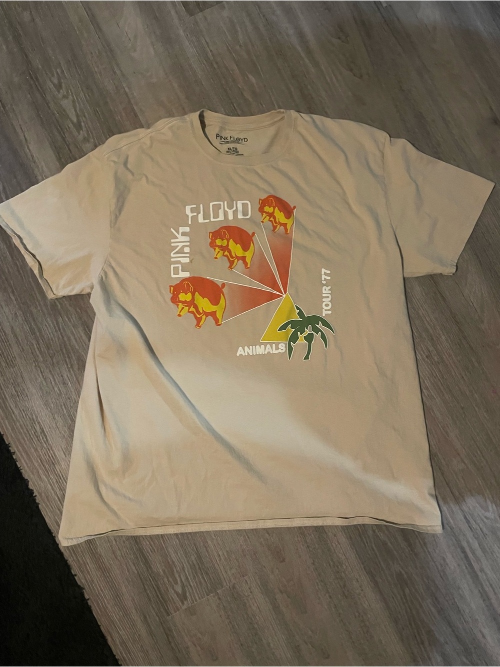 Pink Floyd Beige Tour '77 Graphic Tee with Orange & Yellow Print